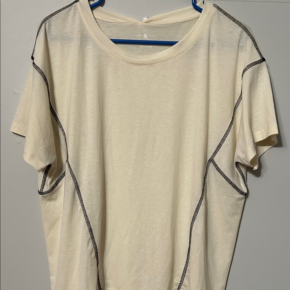 Lou & Grey Cream Tee with Black stitching. Small. EUC. - Picture 4 of 6